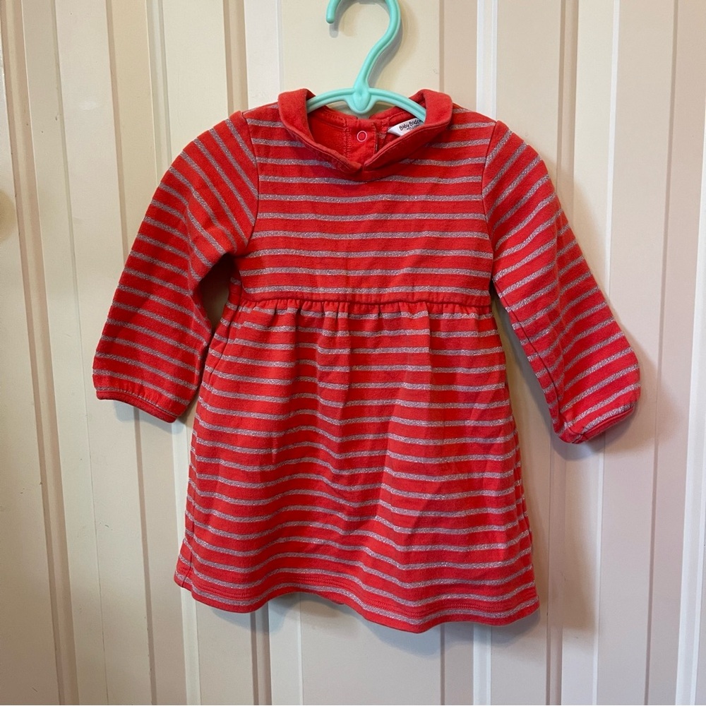 Baby Boden Red and Gray Striped Dress